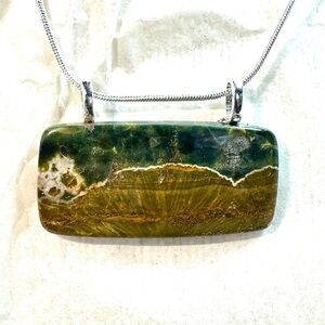 Green Ocean Jasper Pendant Necklace - Women Jewelry